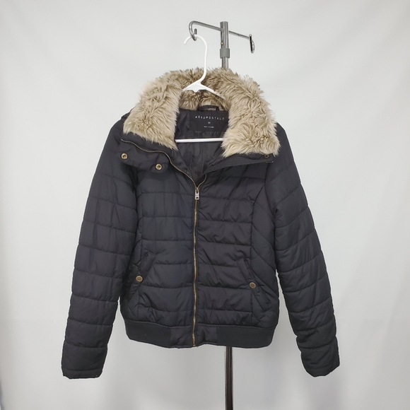 Aeropostale Black Faux Fur Hooded Quilted Jacket - Picture 10 of 12